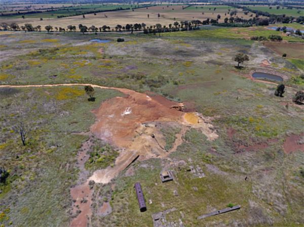 Aerial photograph looking down on the Leadville mine site