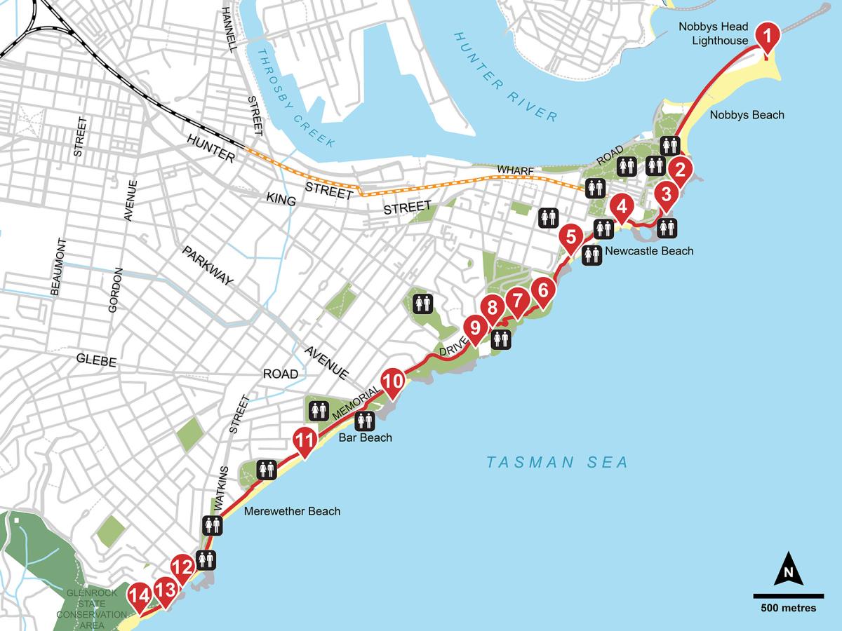 Map of the Newcastle geotrail