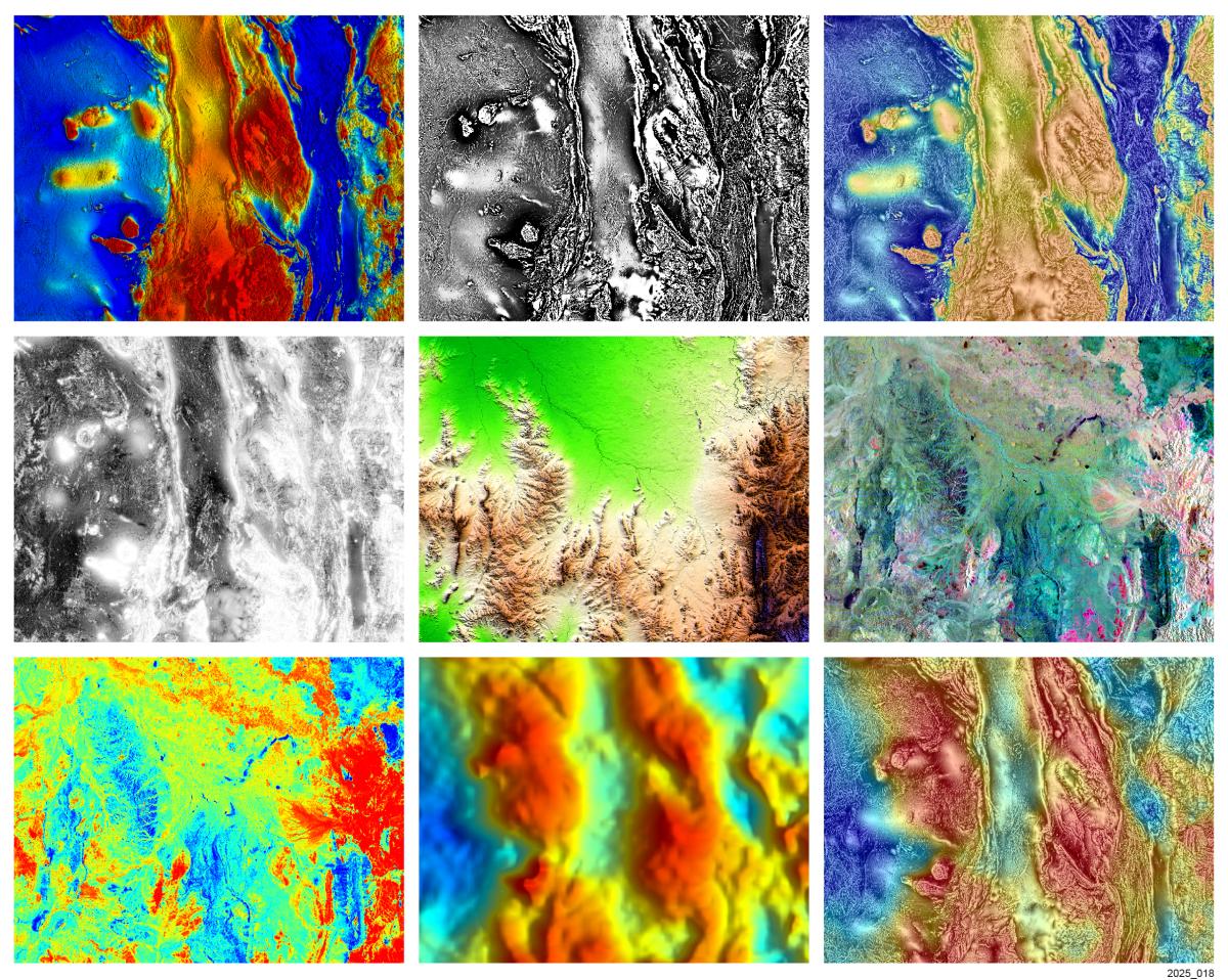 Compliation of 9 geophysical images for each 1:250k of the state.